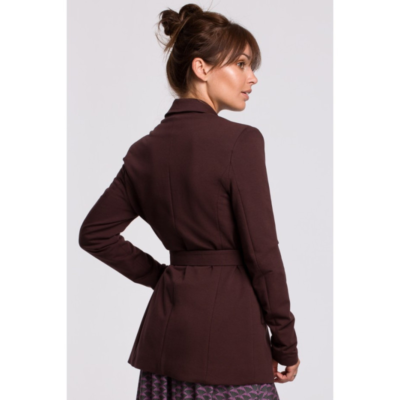 B159 Niezapinany żakiet z paskiem i klamrą - brązowy