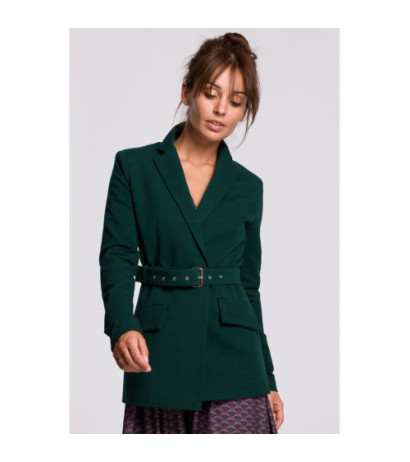 B159 Niezapinany żakiet z paskiem i klamrą - ciemnozielony