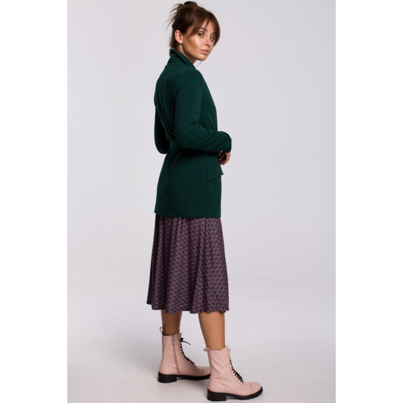 B159 Niezapinany żakiet z paskiem i klamrą - ciemnozielony