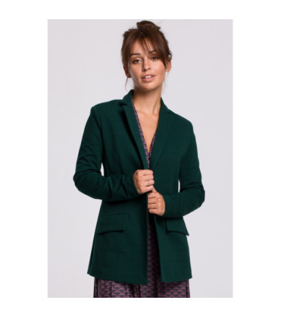 B159 Niezapinany żakiet z paskiem i klamrą - ciemnozielony