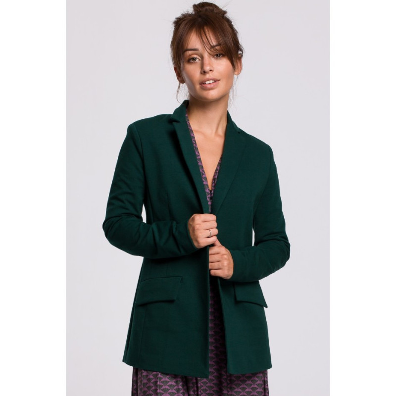 B159 Niezapinany żakiet z paskiem i klamrą - ciemnozielony