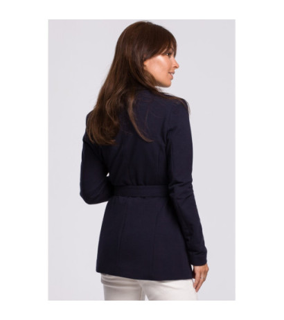 B159 Niezapinany żakiet z paskiem i klamrą - granatowy