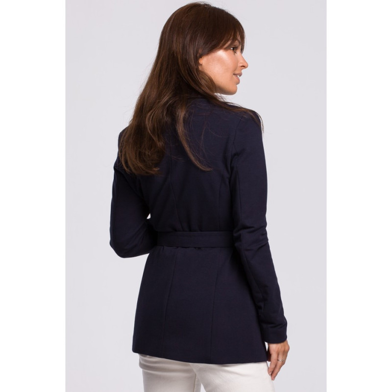 B159 Niezapinany żakiet z paskiem i klamrą - granatowy