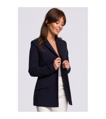B159 Niezapinany żakiet z paskiem i klamrą - granatowy