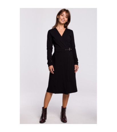 B161 Kopertowa sukienka z paskiem - czarna