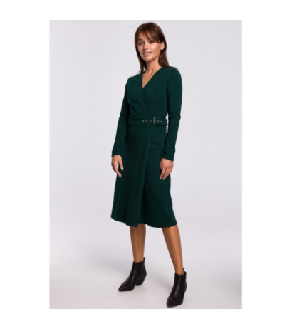 B161 Kopertowa sukienka z paskiem - ciemnozielona
