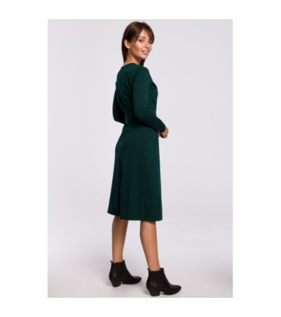 B161 Kopertowa sukienka z paskiem - ciemnozielona