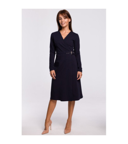 B161 Kopertowa sukienka z paskiem - granatowa