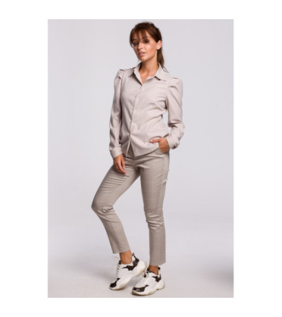 B165 Zapinana koszula z kołnierzykiem - beżowa