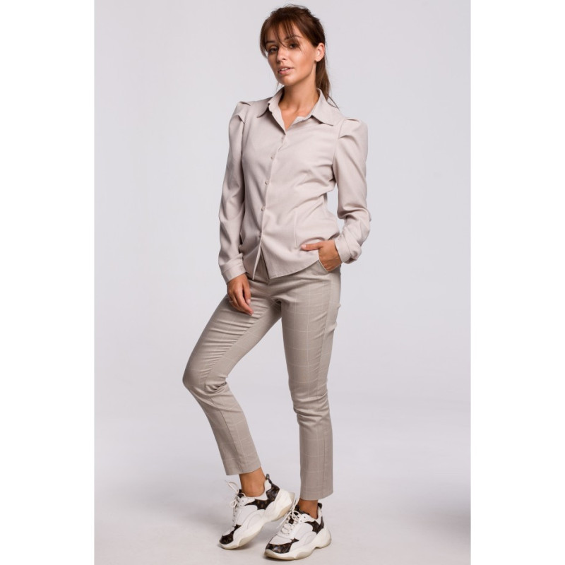 B165 Zapinana koszula z kołnierzykiem - beżowa