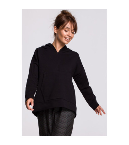 B166 Bluza z kieszenią kangurek i kapturem - czarna