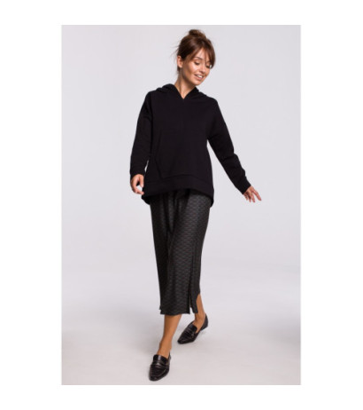 B166 Bluza z kieszenią kangurek i kapturem - czarna