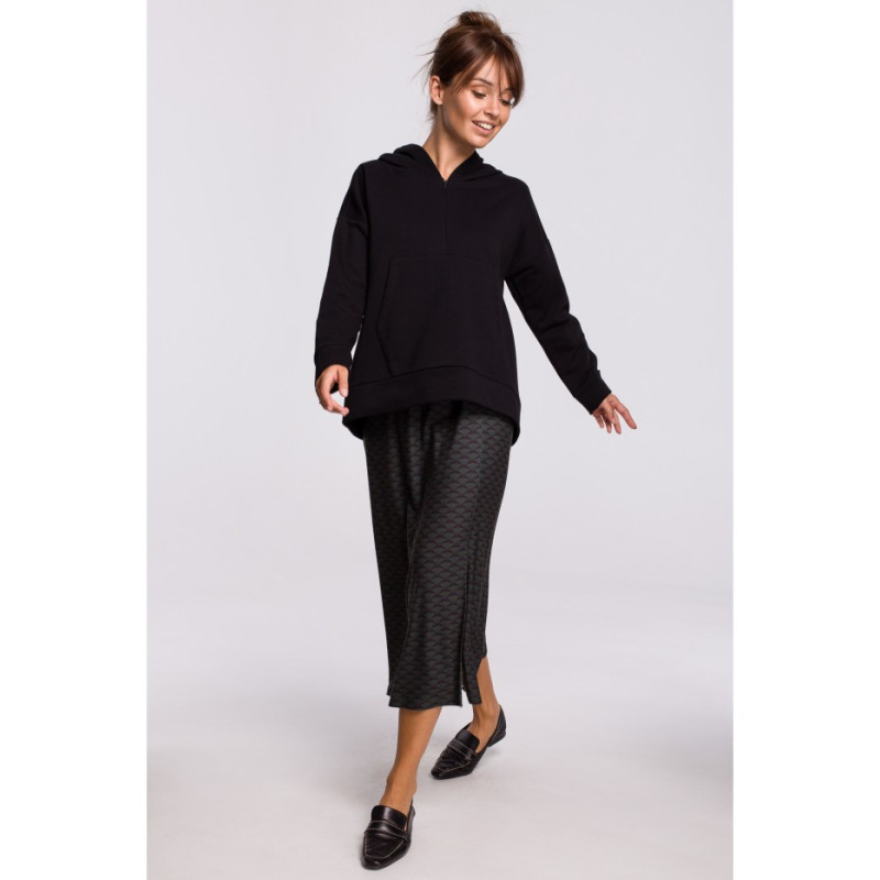 B166 Bluza z kieszenią kangurek i kapturem - czarna