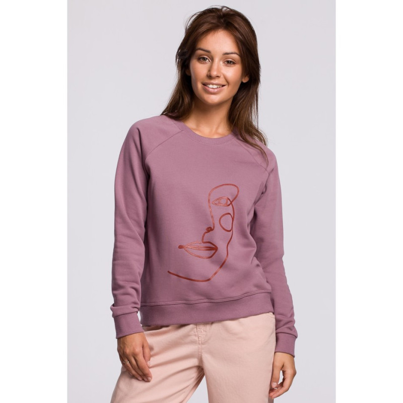 B167 Stylowa bluza z nadrukiem - wrzosowa