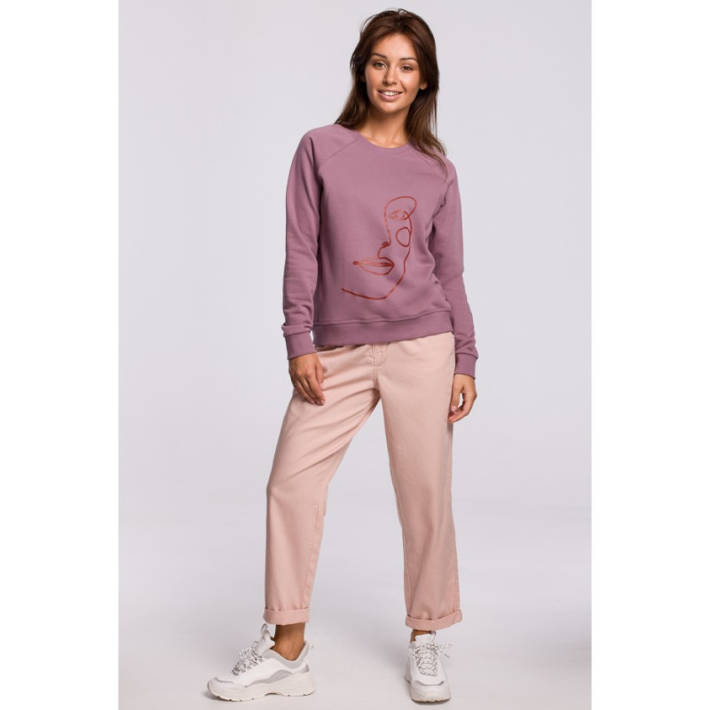 B167 Stylowa bluza z nadrukiem - wrzosowa