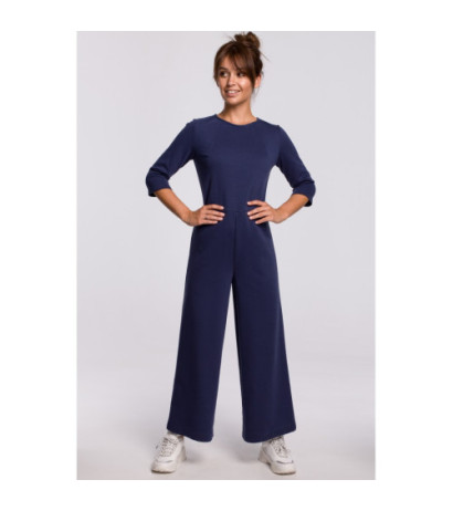 B174 Nowoczesny kombinezon z szerokimi nogawkami - niebieski