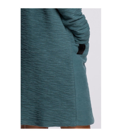 B177 Prosta sukienka z wysokim kołnierzem - turkusowa