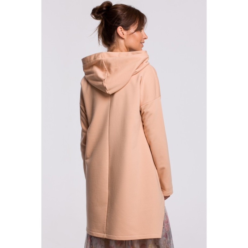 B179 Bluza z kapturem i asymetrycznym rozcięciem - beżowa