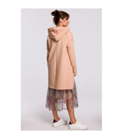 B179 Bluza z kapturem i asymetrycznym rozcięciem - beżowa