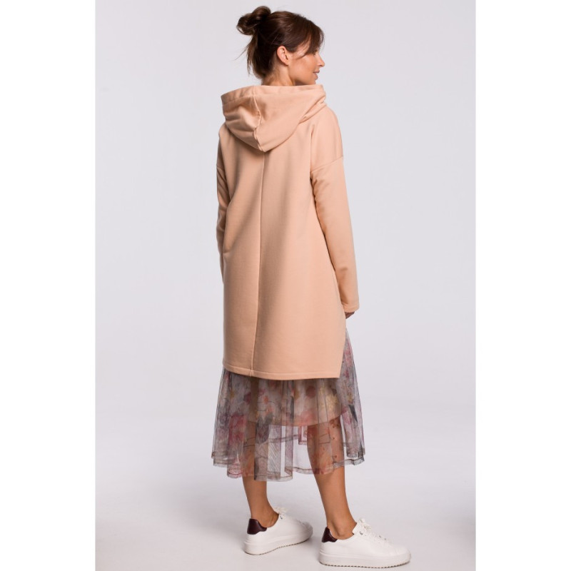 B179 Bluza z kapturem i asymetrycznym rozcięciem - beżowa