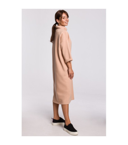 B181 Sukienka midi z ozdobnym wiązaniem z przodu - beżowa