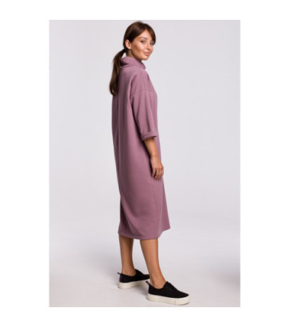 B181 Sukienka midi z ozdobnym wiązaniem z przodu - wrzosowa