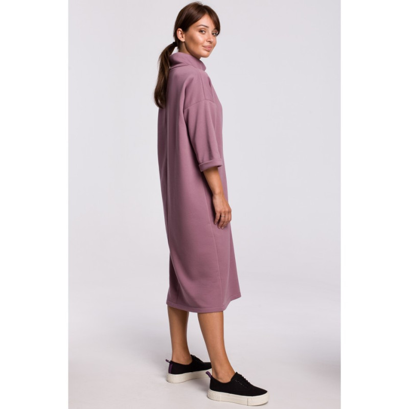 B181 Sukienka midi z ozdobnym wiązaniem z przodu - wrzosowa