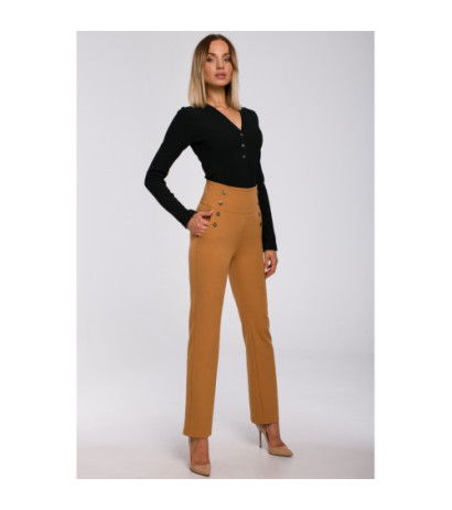 M530 Spodnie z wysokim stanem i ozdobnymi napami - cynamonowe