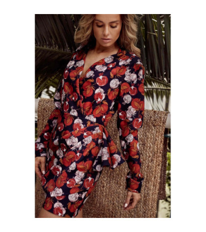 M532 Sukienka mini we wzór z falbaną na boku - model 1