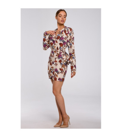 M532 Sukienka mini we wzór z falbaną na boku - model 2