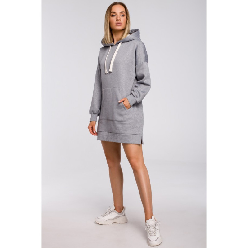 M534 Bluza oversize z kieszenią typu kangurek - stalowa