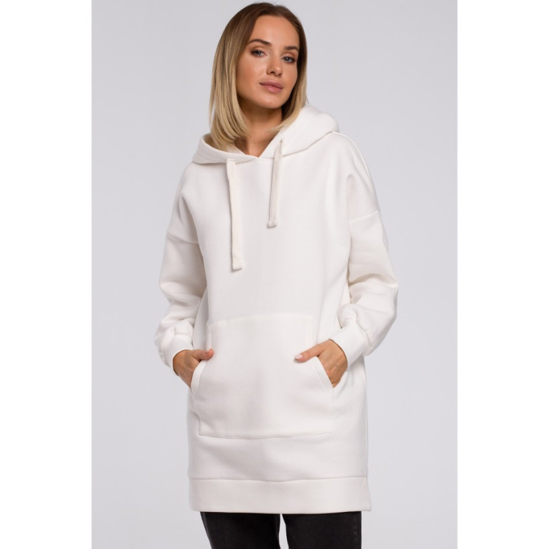 M534 Bluza oversize z kieszenią typu kangurek - ecru
