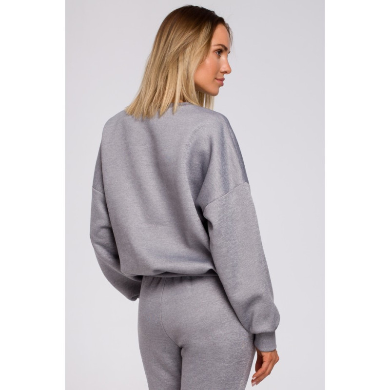 M536 Bluza szeroka z haftem - stalowa