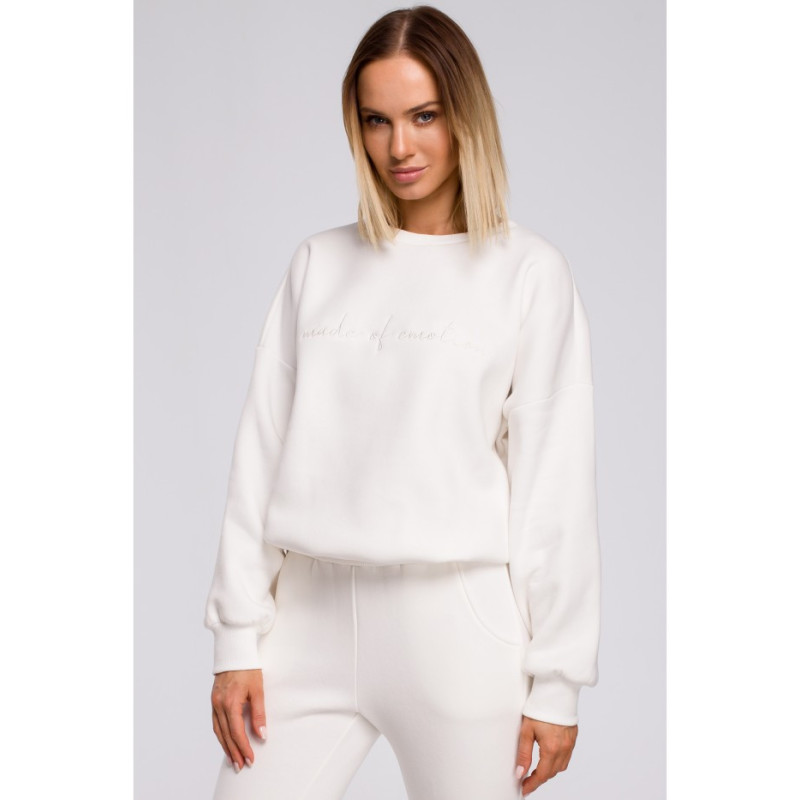 M536 Bluza szeroka z haftem - ecru