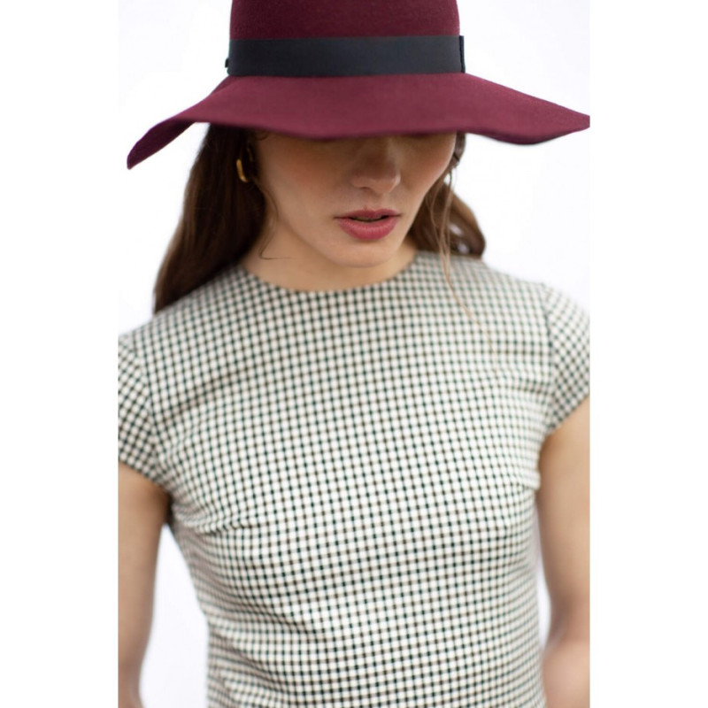 K071 Sukienka midi z półrękawkami - brązowa