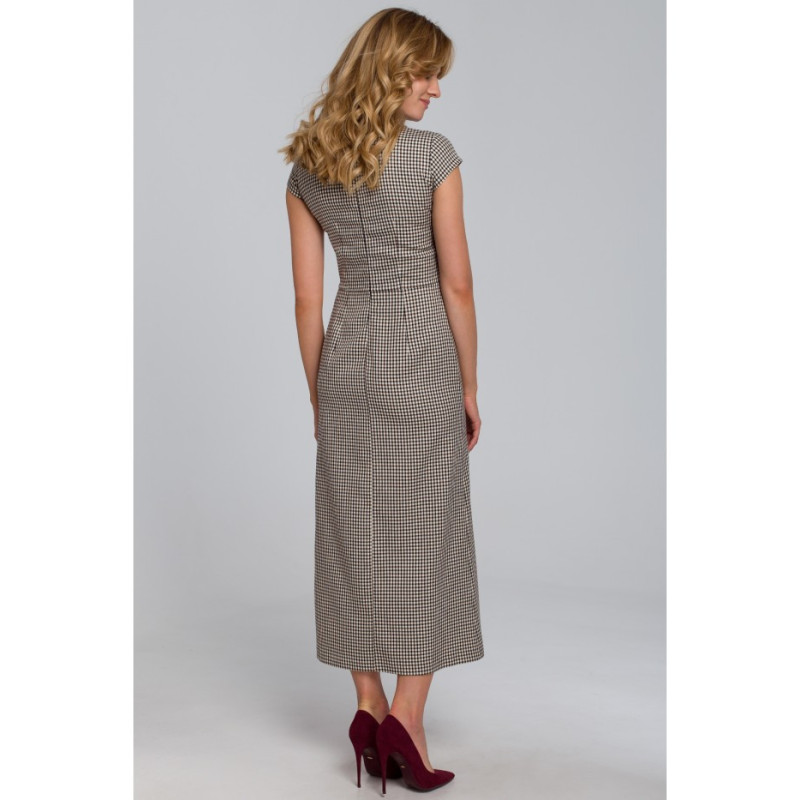 K071 Sukienka midi z półrękawkami - brązowa