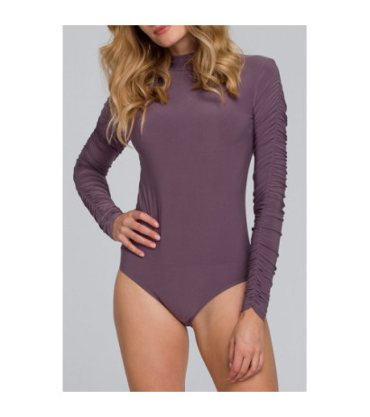 K072 Body z golfem i marszczonymi rękawami - wrzosowe