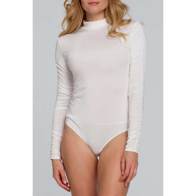 K072 Body z golfem i marszczonymi rękawami - ecru