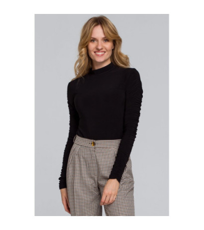 K072 Body z golfem i marszczonymi rękawami - czarne