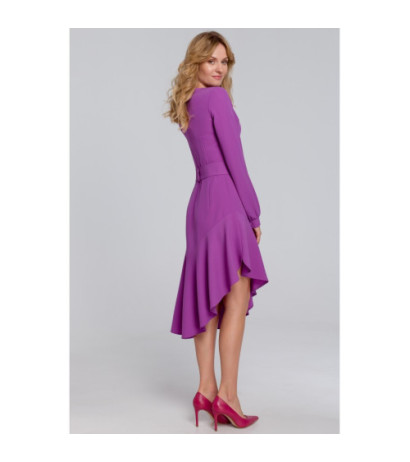 K077 Asymetryczna sukienka z falbanką - lawendowa