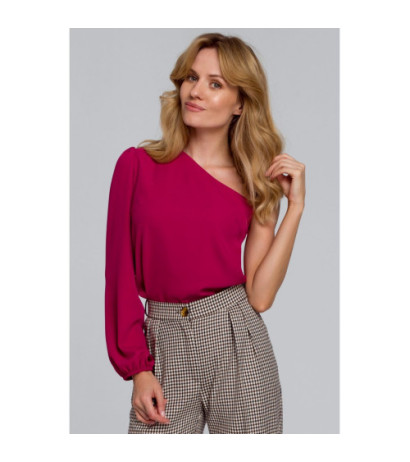 K080 Bluzka na jedno ramię - śliwkowa