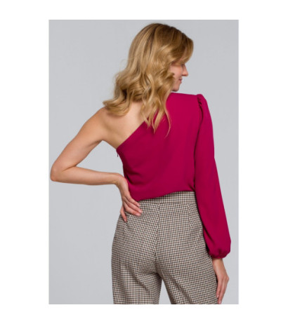 K080 Bluzka na jedno ramię - śliwkowa