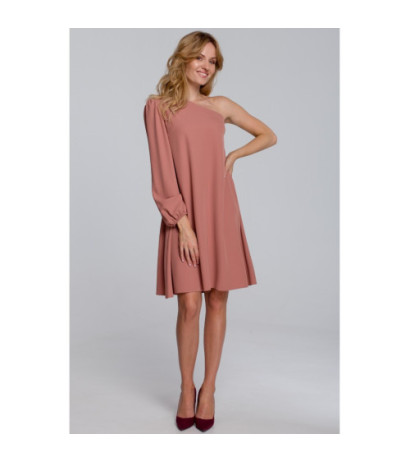 K081 Sukienka na jedno ramię - różana