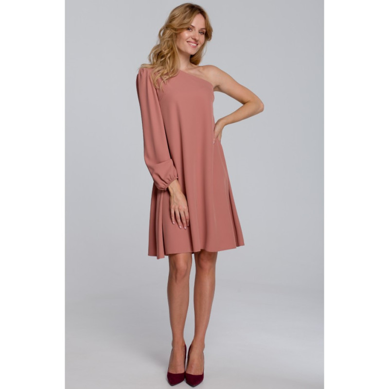 K081 Sukienka na jedno ramię - różana