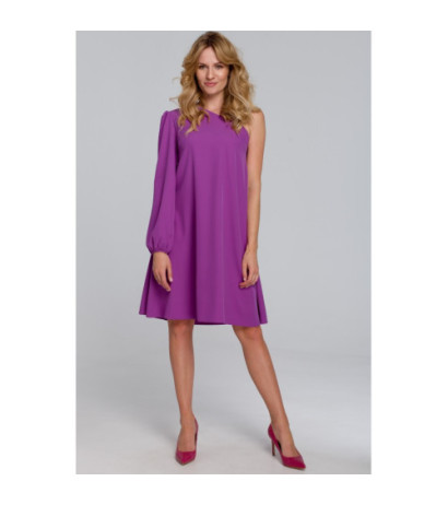 K081 Sukienka na jedno ramię - lawendowa