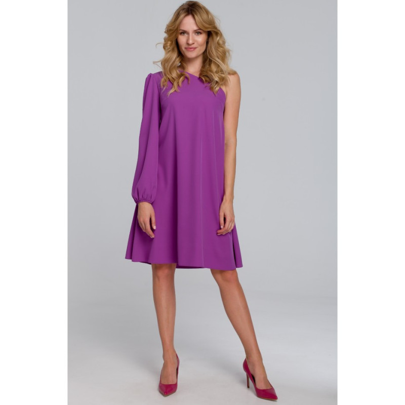 K081 Sukienka na jedno ramię - lawendowa