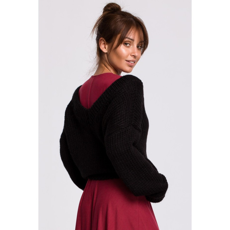 BK046 Sweter z dekoltem V - czarny