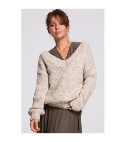 BK046 Sweter z dekoltem V - beżowy