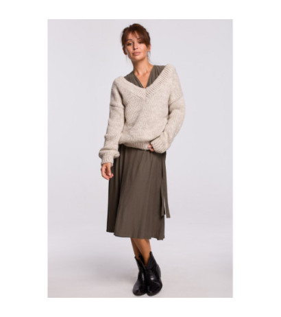 BK046 Sweter z dekoltem V - beżowy