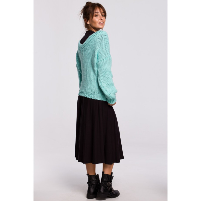 BK046 Sweter z dekoltem V - miętowy